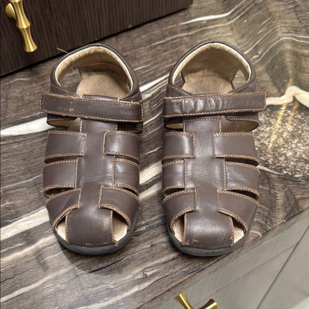 Kaii Brown Leather Velcro Kids Sandals